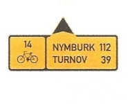 IS 19b - Směrová tabule pro cyklisty (s dvěma cíli)